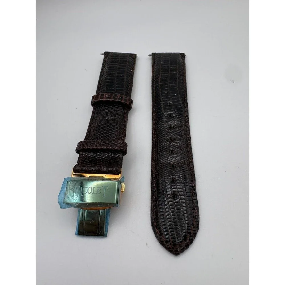 Armand Nicolet 22mm Dark Brown Genuine Teju Lizard Watch Strap Gold Deployant